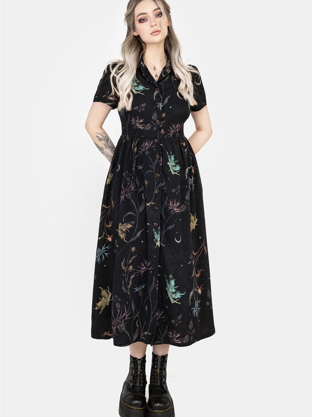Disturbia Rosanella Floral Print Midi Shirt Dress, US4
